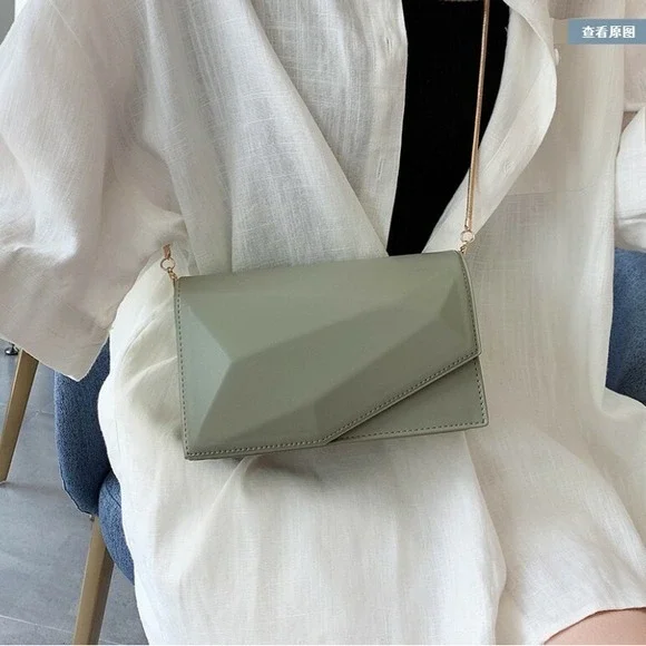 Geometric Clutch Bag Gold Chain Shoulder Crossbody Evening Bag Women - Picture 2 of 9